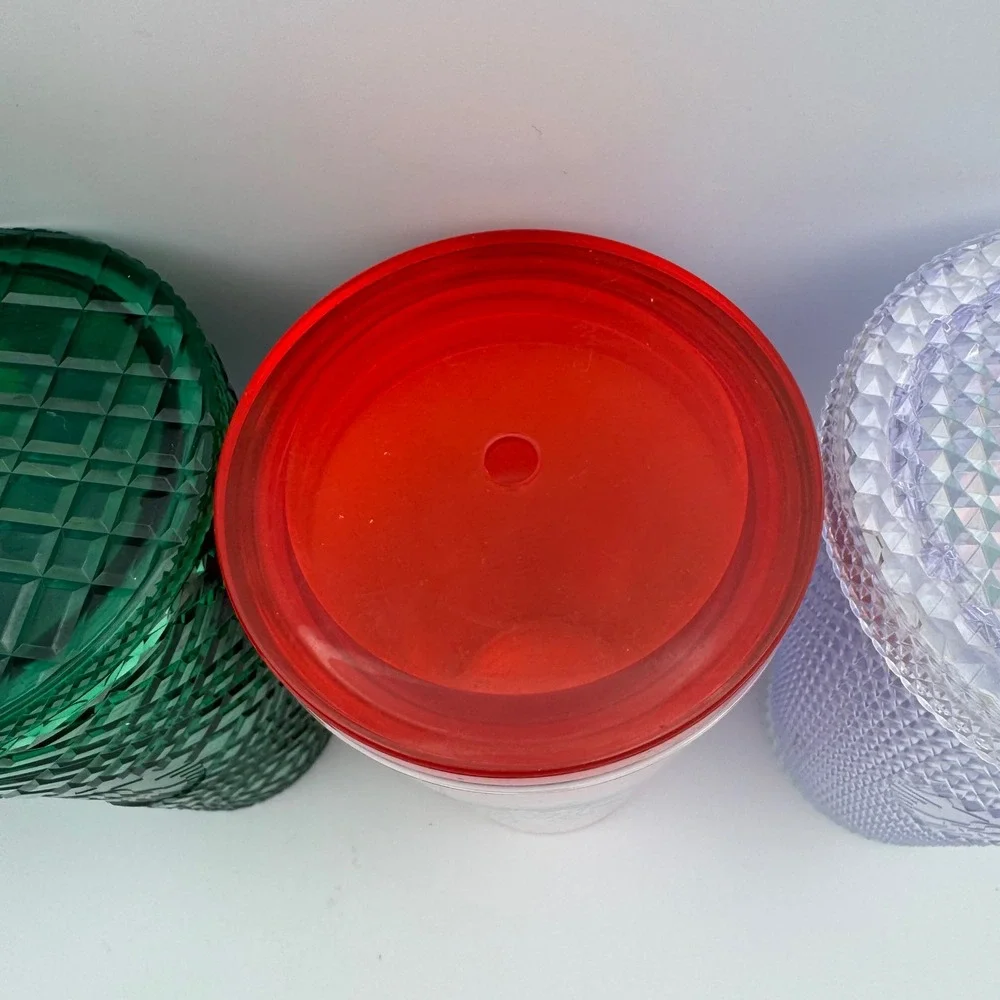 Starbucks Cold Cup Tumbler Lot 4 Green Jewel‎ Red Glitter Studded Silver  16oz